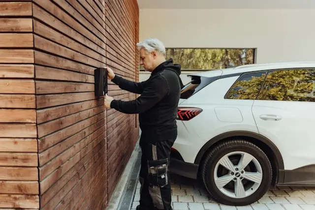 Man som installerar laddbox